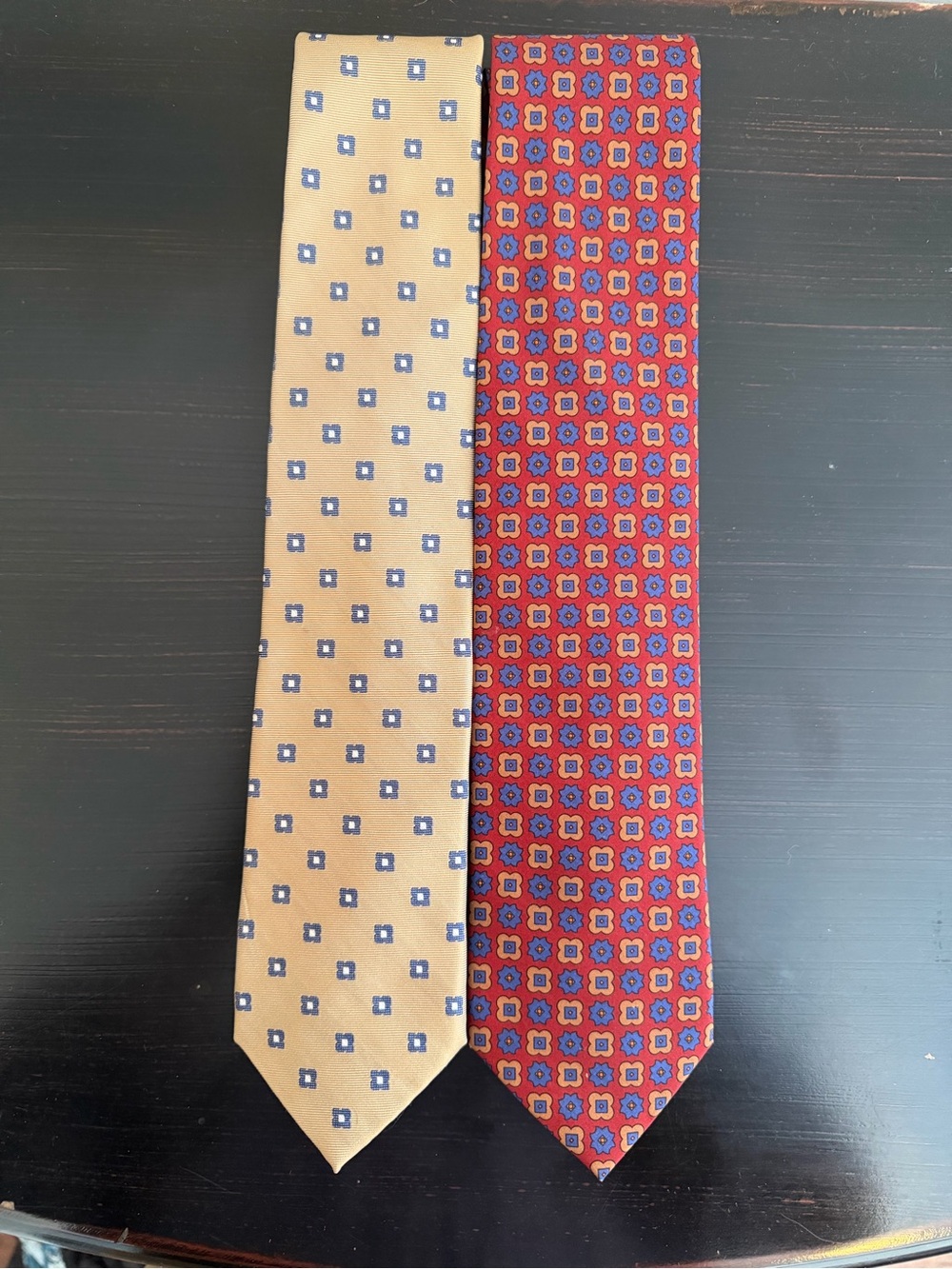 Pair of Miller Brothers Ltd. Patterned Silk Neck Ties